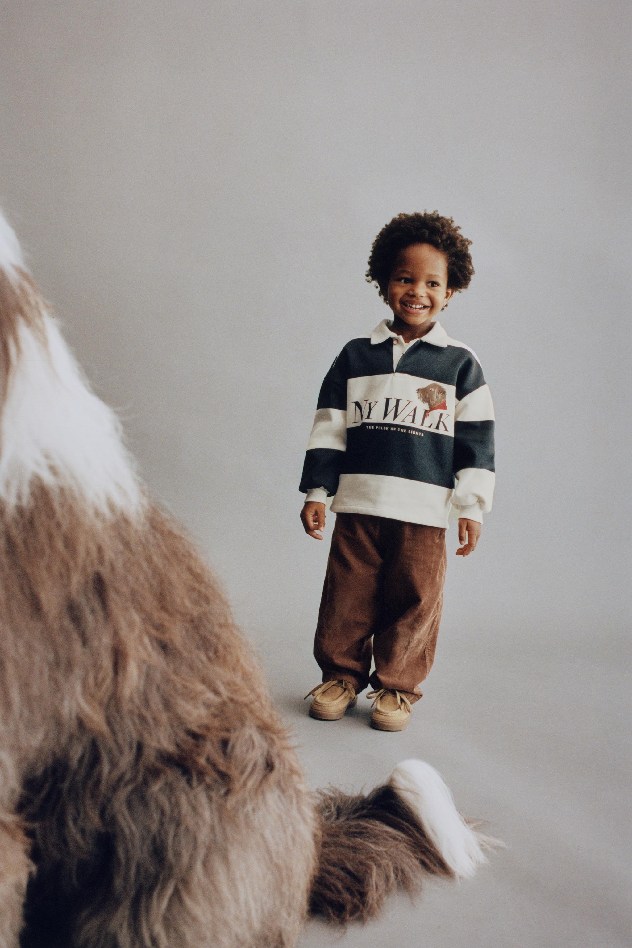 STRIPED DOG PRINT POLO SHIRT